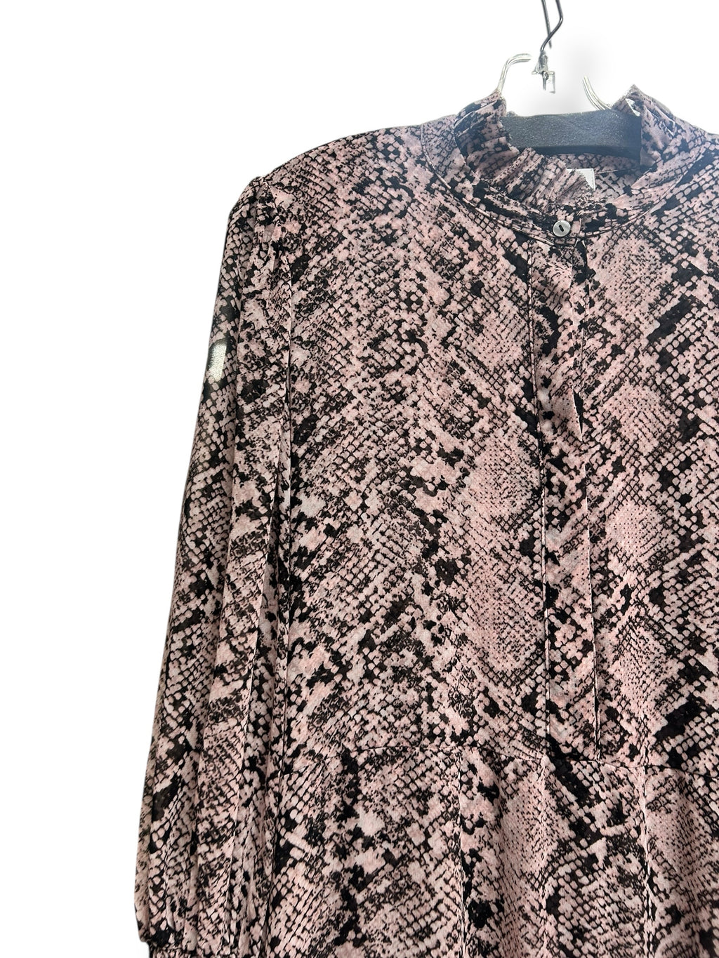 MISA VALENTINA SNAKE PRINT RUFFLE TIERED PINK MAXI DRESS SIZE SMALL