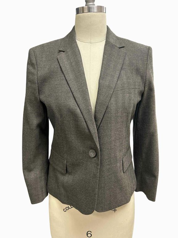 THEORY CHEVRON WOOL BLEND SHRUNKEN FLANNEL BLAZER SIZE: 6