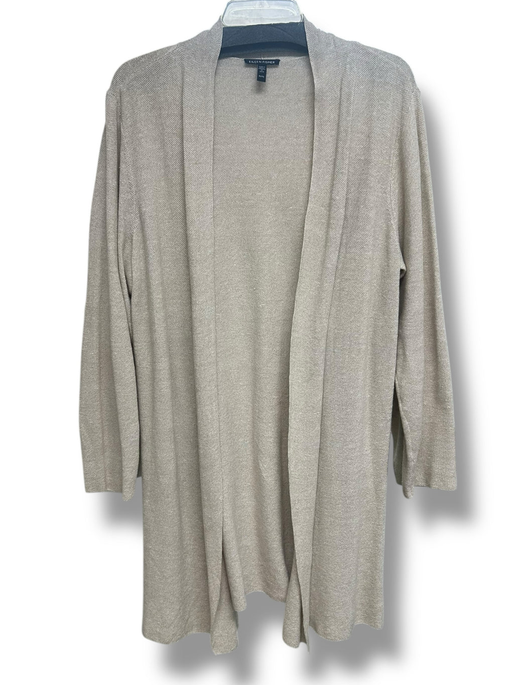 EILEEN FISHER ORGANIC LINEN COTTON TAN LONG LENGTH CARDIGAN SIZE XL