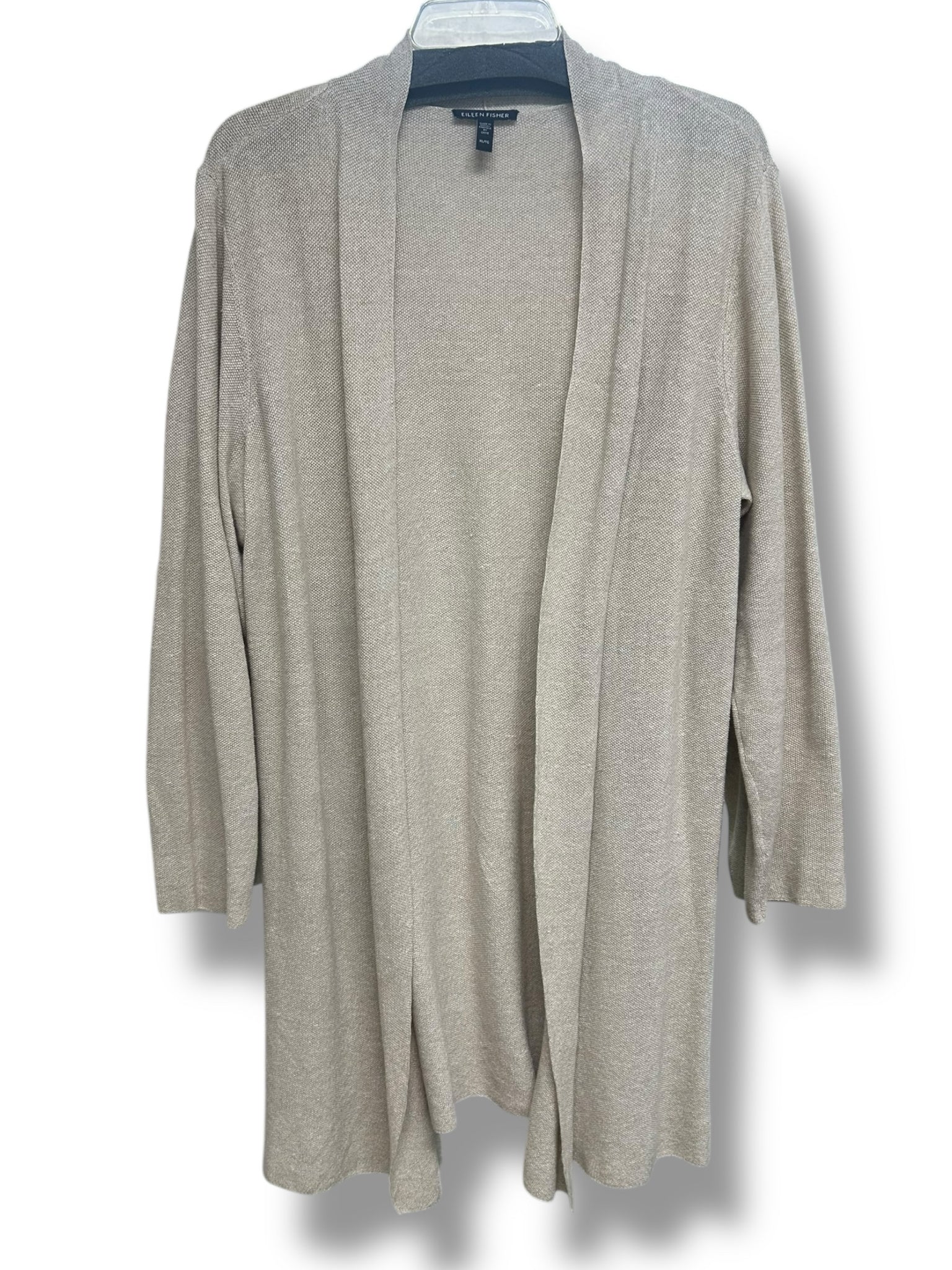 EILEEN FISHER ORGANIC LINEN COTTON TAN LONG LENGTH CARDIGAN SIZE XL