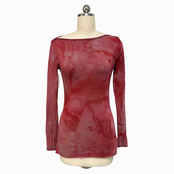 ROBIN KAPLAN HAND DYED BOAT NECK COTTON MODAL RED TOP SIZE XS