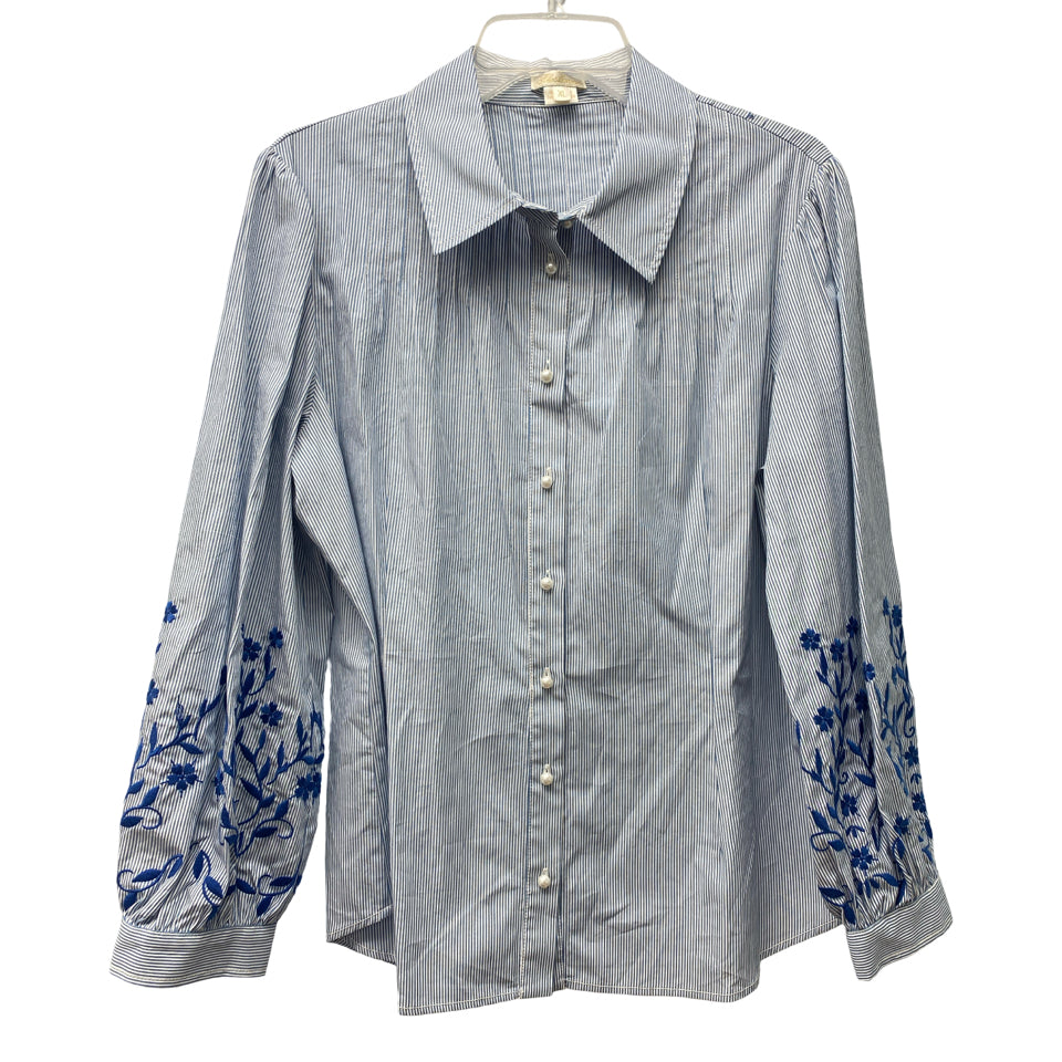 SHOSHANNA CATE EMBROIDERED PLEATED PEARL BUTTON DOWN TOP XL
