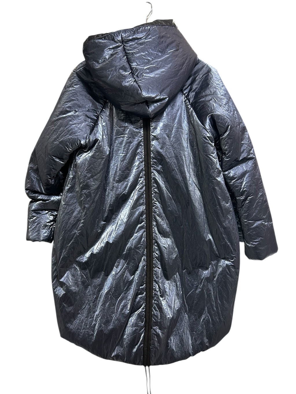 MARA GIBBUCCI IRIDESCENT BLUE HOODED COCOON PUFFER COAT SIZE  LARGE