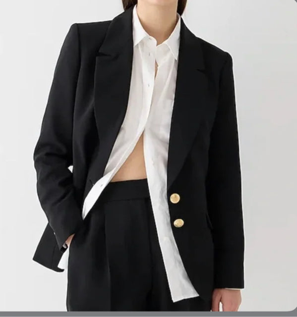 JCREW WILLA CITY CREPE BLAZER BLACK GOLD SIZE 12