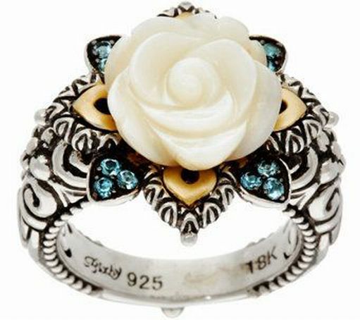 BARBARA BIXBY TOPAZ STERLING SILVER & YELLOW GOLD FLOWER RING SIZE 8
