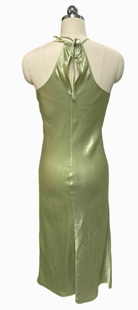 ARITZIA LATO HALTER SATIN SLIP SAGE DRESS SIZE S