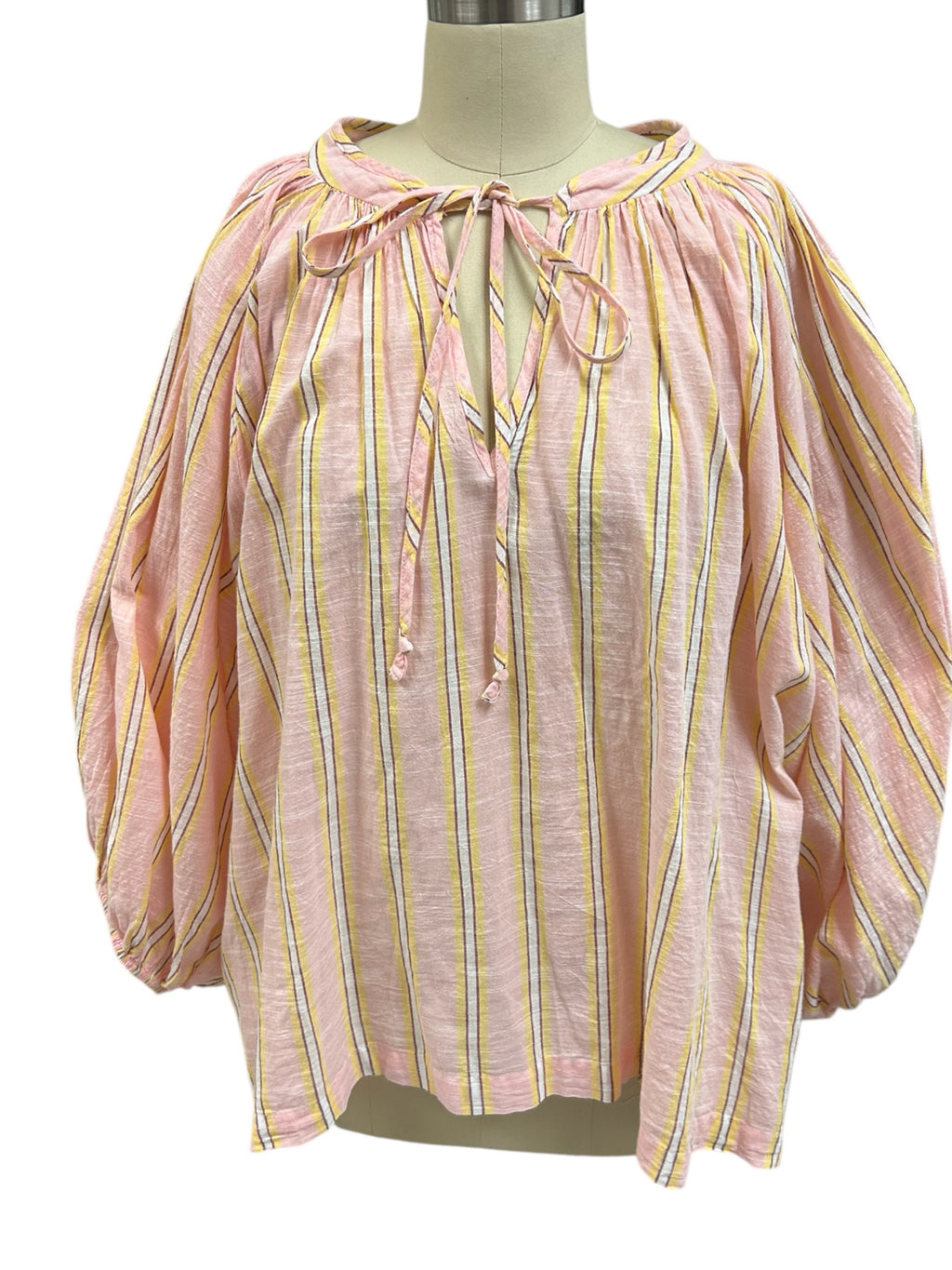 DAUGHTERS OF INDIA POET PEASANT BLOUSE PINK SORBET STRIPED SIZE XXL