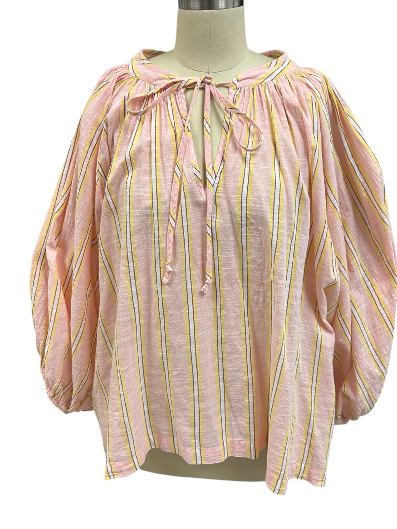 DAUGHTERS OF INDIA POET PEASANT BLOUSE PINK SORBET STRIPED SIZE XXL