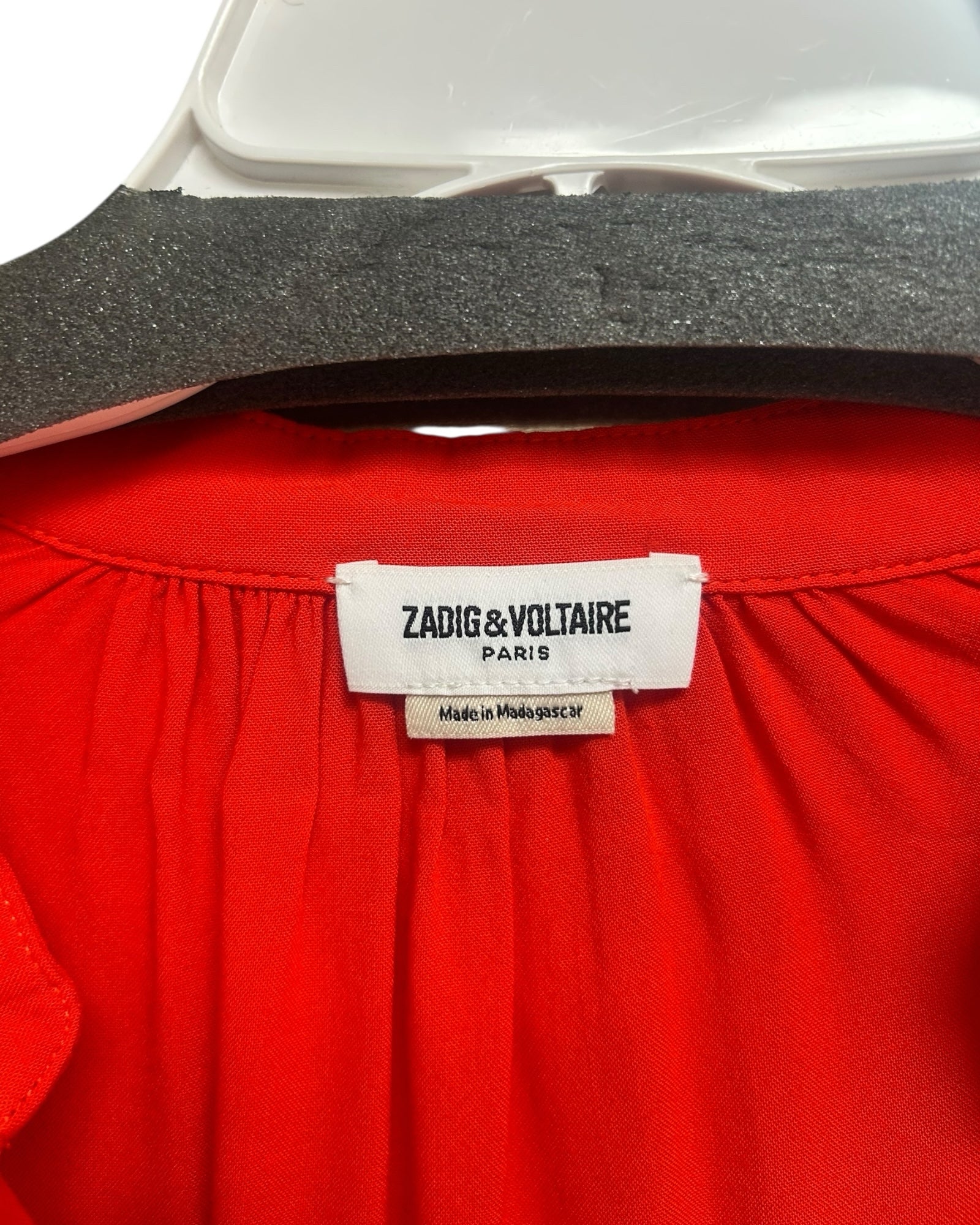 ZADIG & VOLTAIRE TINK BRIGHT RED V NECK BUTTON DOWN BLOUSE SIZE MEDIUM
