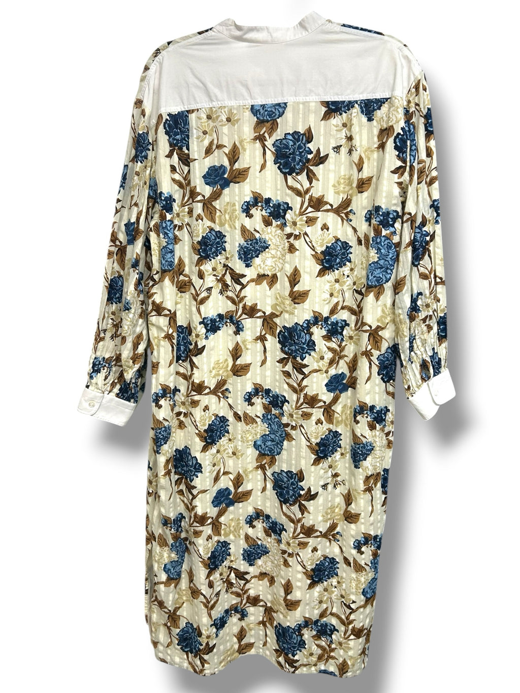 TORY BURCH FLORAL TUNIC COTTON BLUE CREAM MIDI DRESS SIZE LARGE *NO BELT*