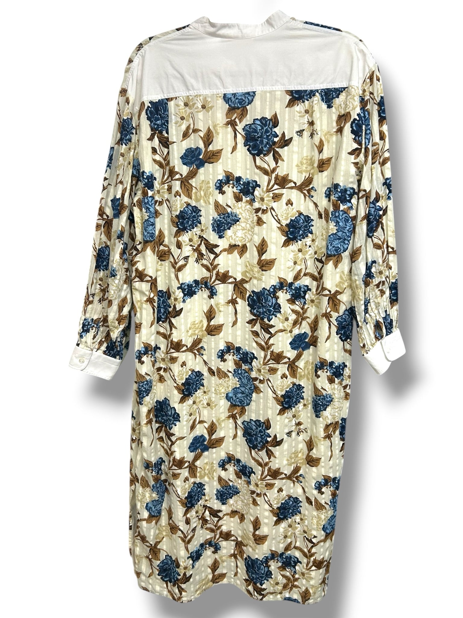 TORY BURCH FLORAL TUNIC COTTON BLUE CREAM MIDI DRESS SIZE LARGE *NO BELT*