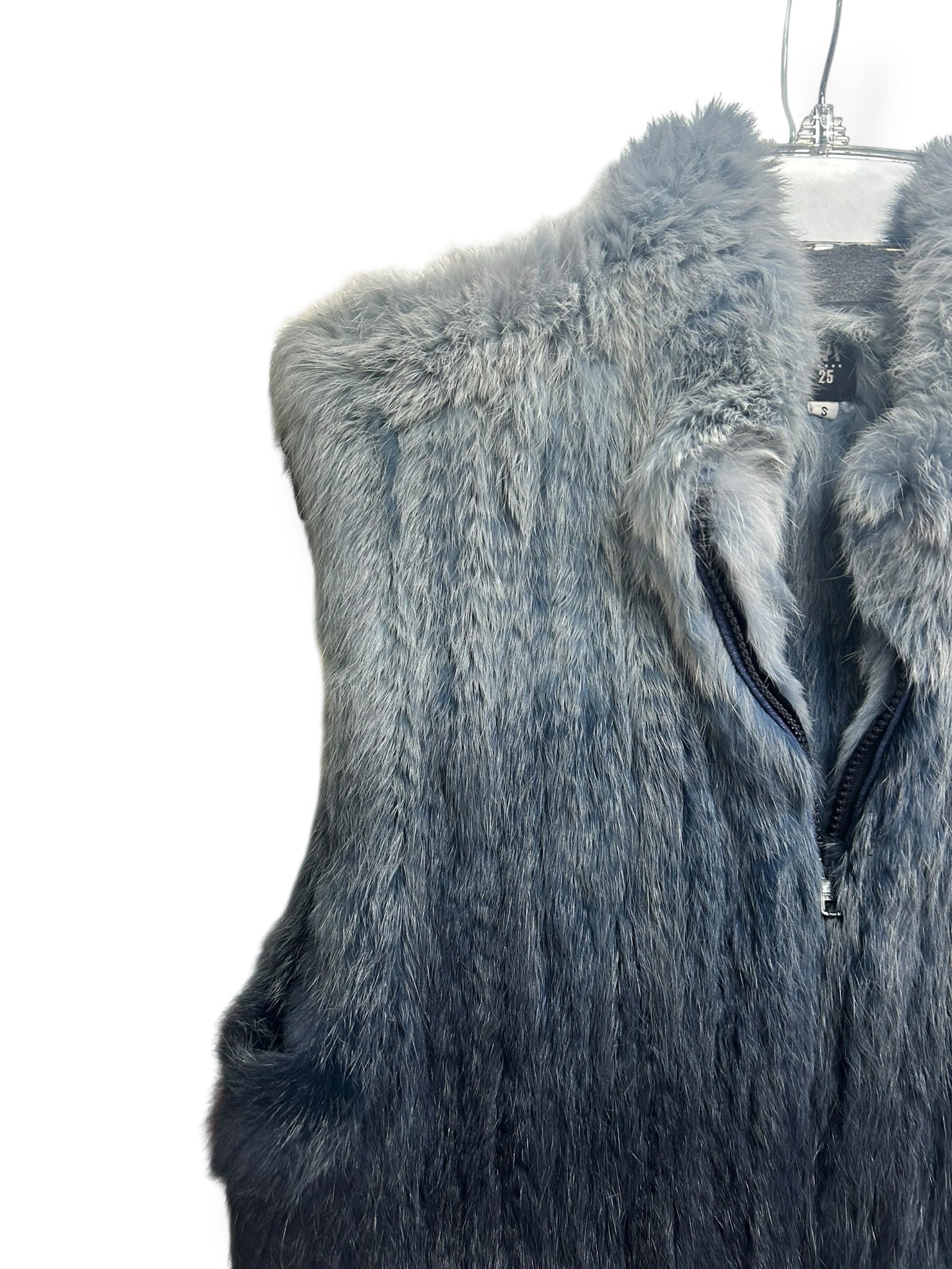 VINTAGE SPI25 BLUE OMBRE RABBIT FUR VEST SIZE SMALL