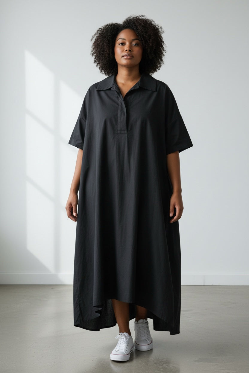 MARY MARSHMALLOW BLACK COTTON SHORT SLEEVE MIDI DRESS SIZE XL