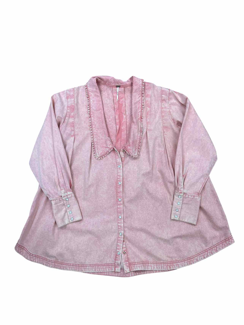FREE PEOPLE SNAP RUFFLE COLLAR CHARLIE DENIM TOP SIZE: M
