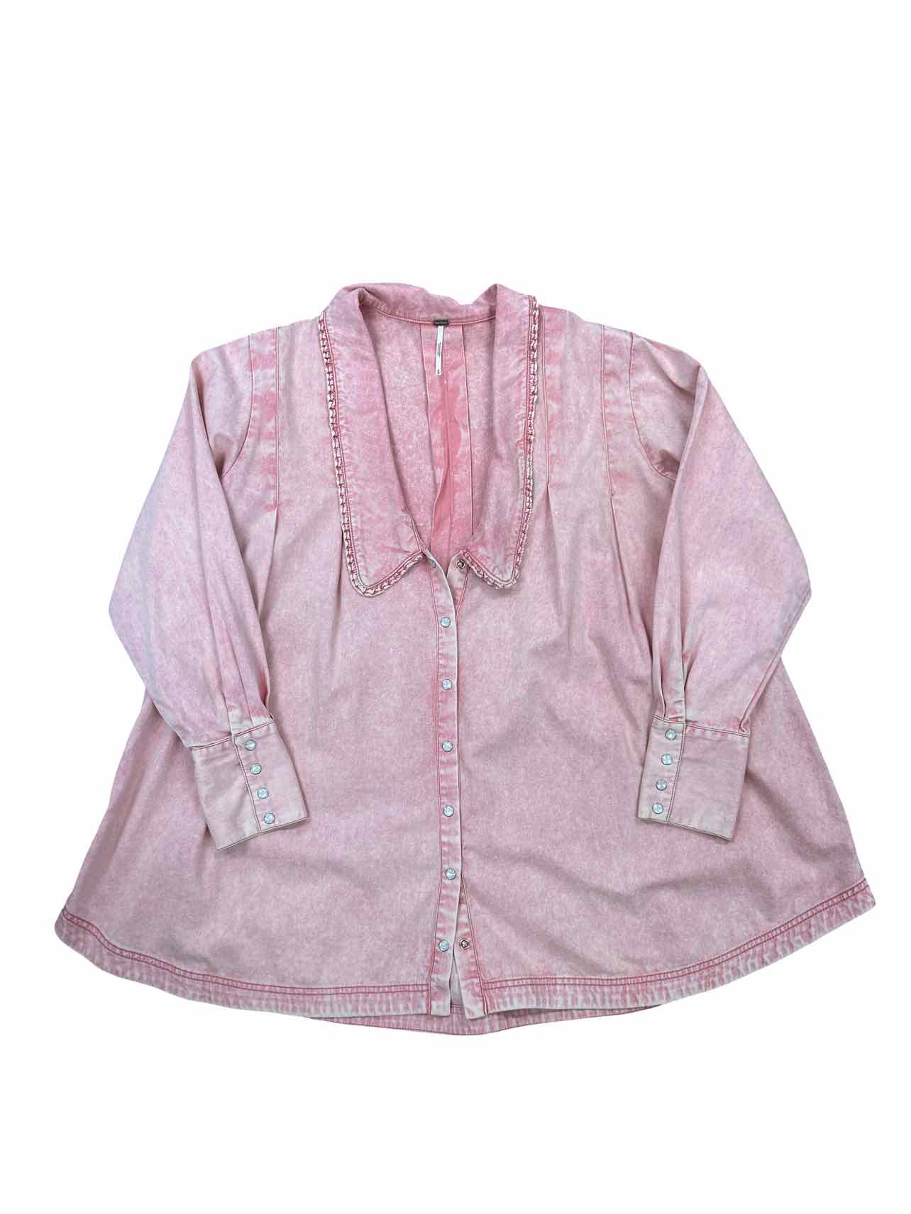 FREE PEOPLE SNAP RUFFLE COLLAR CHARLIE DENIM TOP SIZE: M