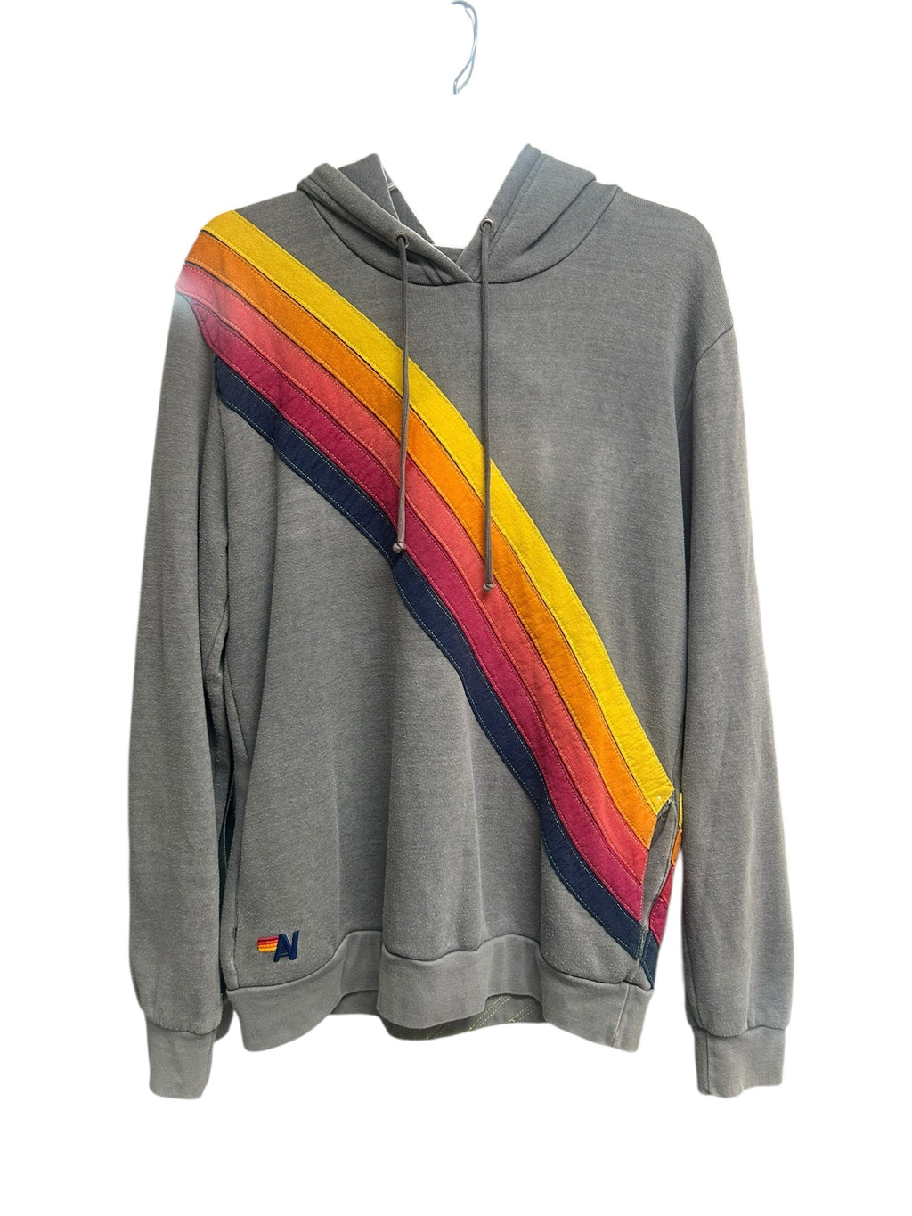 AVIATOR NATION RELAXED GRAY RAINBOW STRIPE HOODIE SIZE LARGE