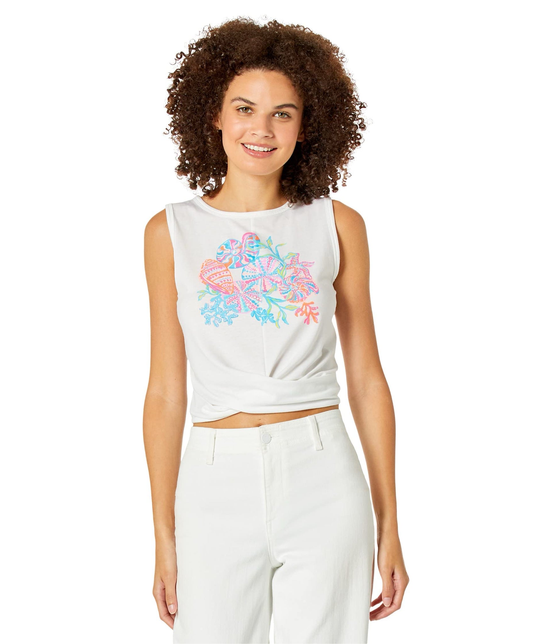 NWT LILLY PULITZER GREER SEASHELL PRINT CROPPED TWIST FRONT TANK SIZE XL