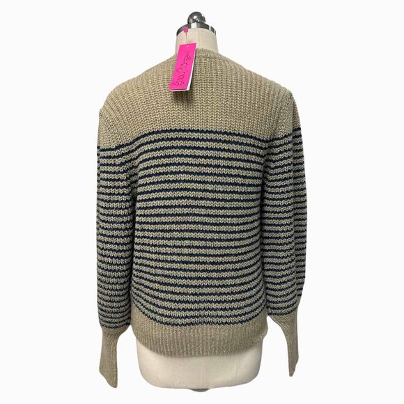 LILLY PULITZER NWT! FINNEY SPARKLE STRIPE GOLD/NAVY SWEATER SIZE M