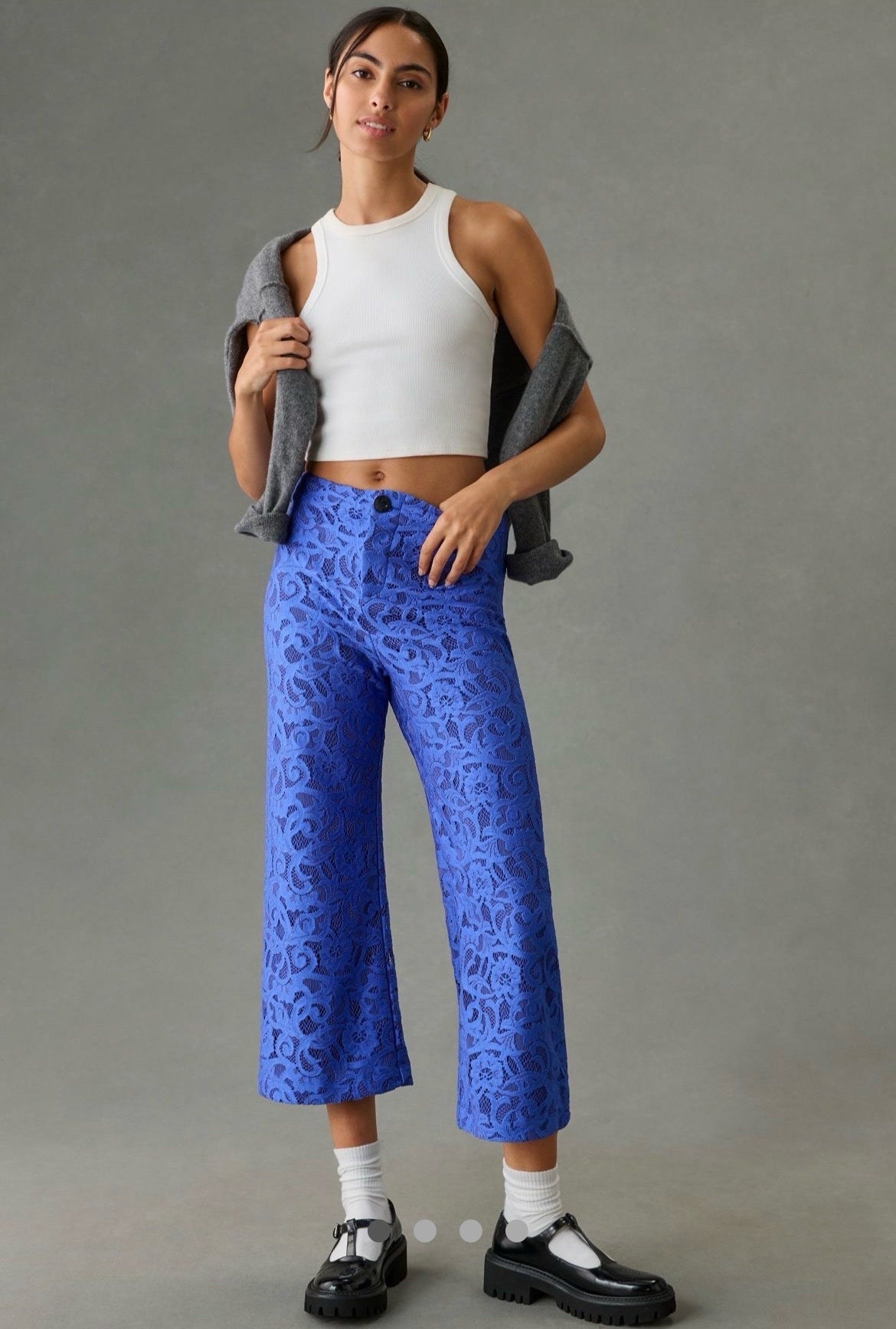 ANTHROPOLOGIE MAEVE THE COLETTE LACE CROPPED WIDE VICTORIAN BLUE LACE PANTS