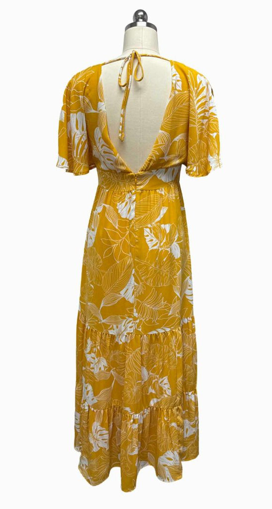 LULUS SAVANNA YELLOW PRINT YELLOW MAXI DRESS SIZE S