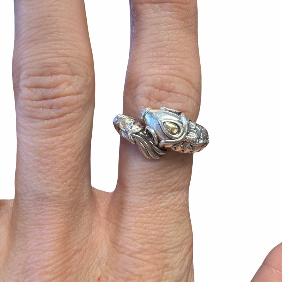 JAI JOHN HARDY 925 & 14K GOLD ANDAMAN SEA KOI FISH BYPASS RING SIZE 8