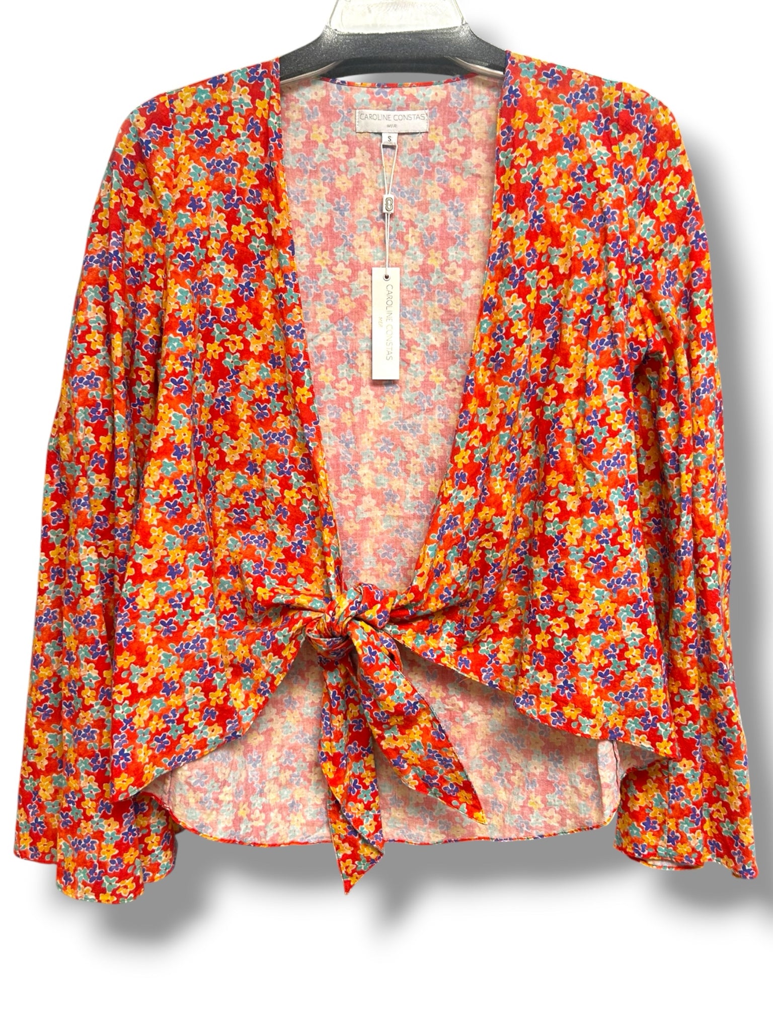 NWT CAROLINE CONSTAS DUNE RED DISTSY FLORAL TIE FRONT COVERUP SIZE SMALL