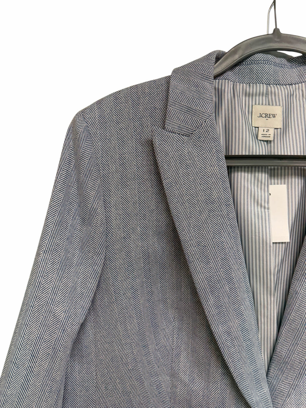 NWT J.CREW FACTORY COTTON HERRIGBONE LIGHT BLUE BUTTON BLAZER SIZE 12