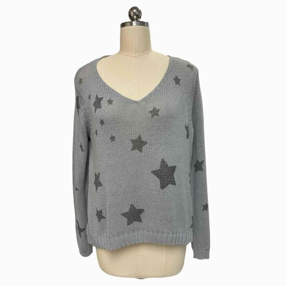 WOODEN SHIPS STAR PRINT GRAY KNIT SWEATER SIZE S