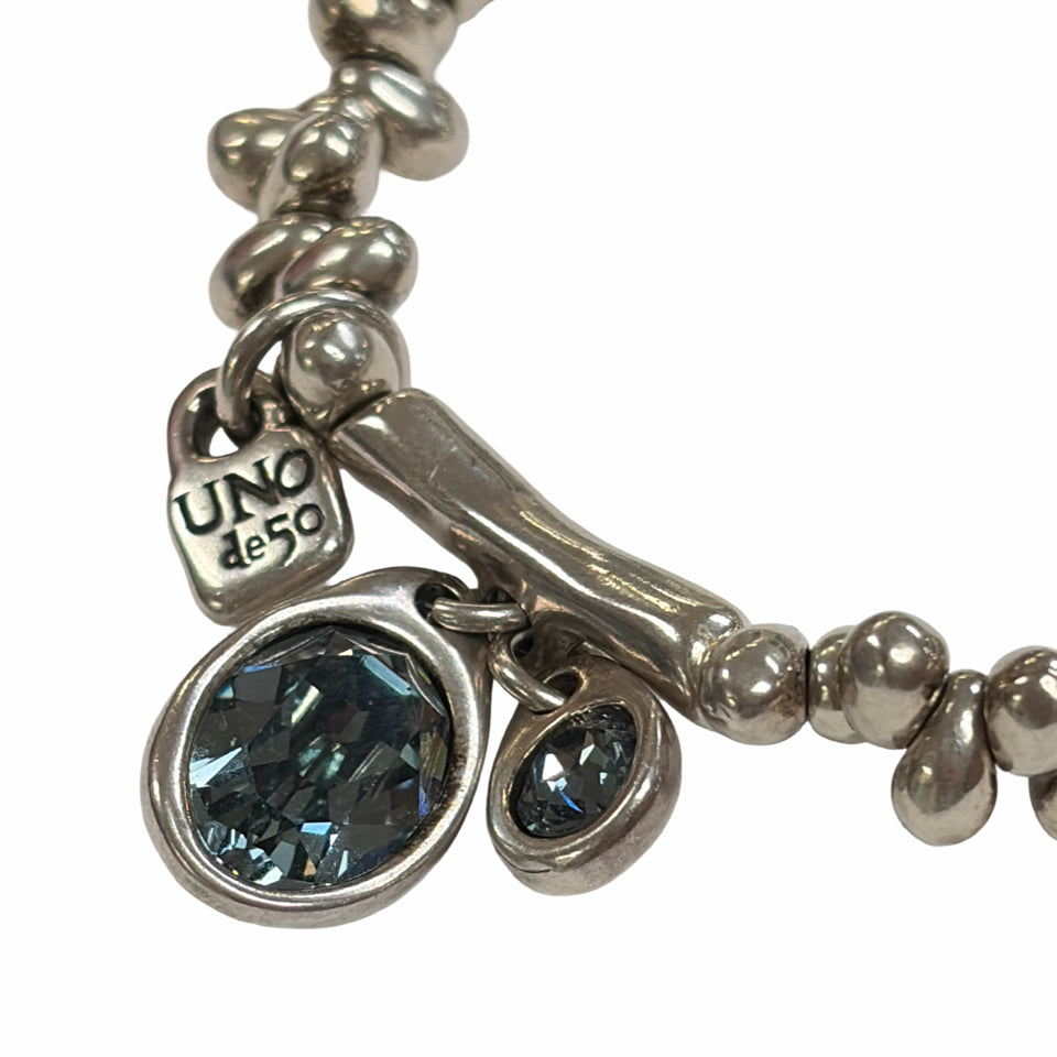 UNO DE 50 ECLIPSE CRYSTAL SILVER PLATED STRETCH BRACELET