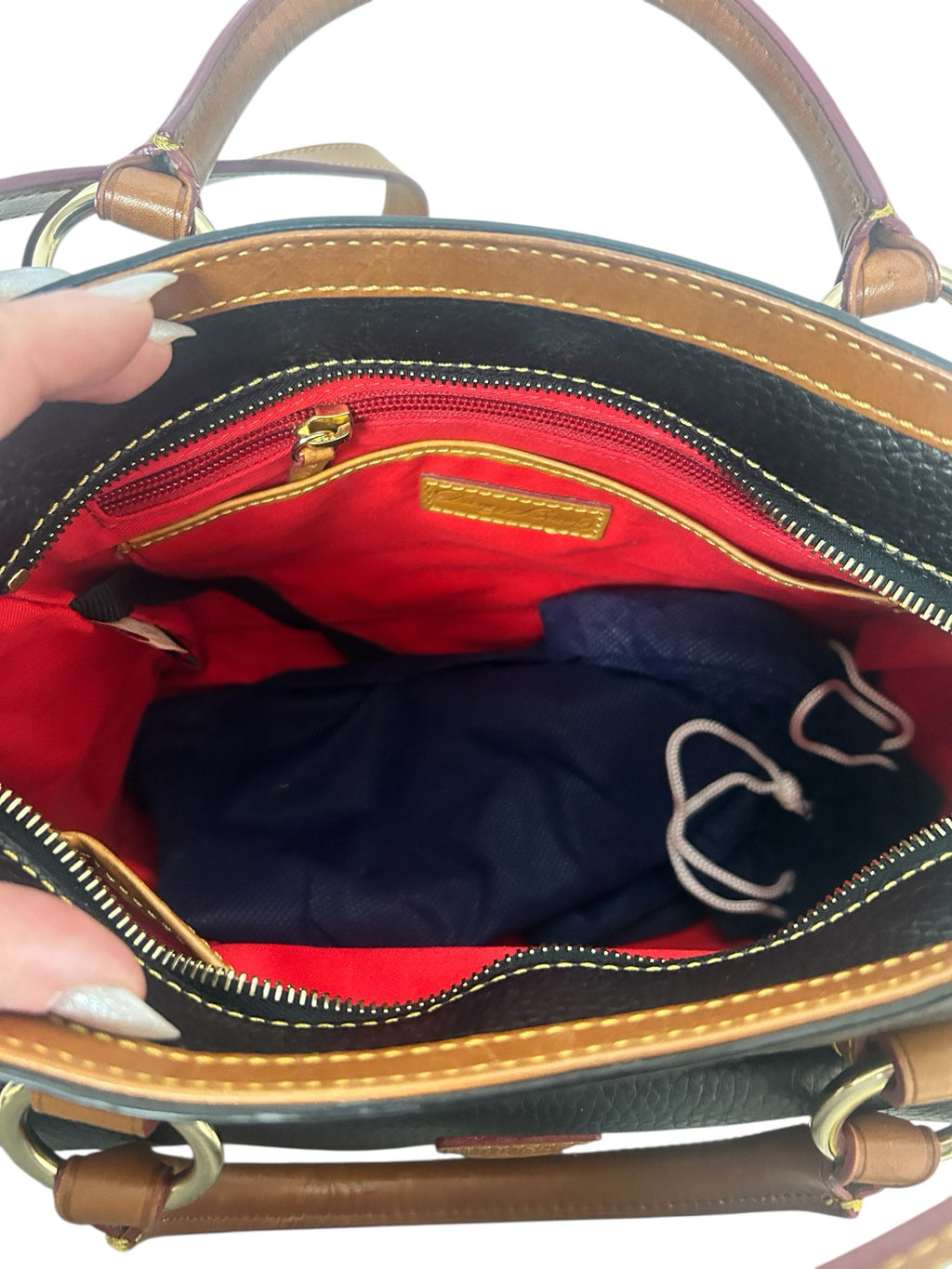 DOONEY AND BOURKE PEBBLE GRAIN BROWN BLACK MEDIUM SATCHEL