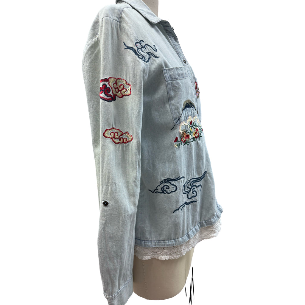 ANTHROPOLOGIE HOLDING HORSES ISLE EMBROIDERE DENIM SHIRT - WEARHOUSE  CONSIGNMENT