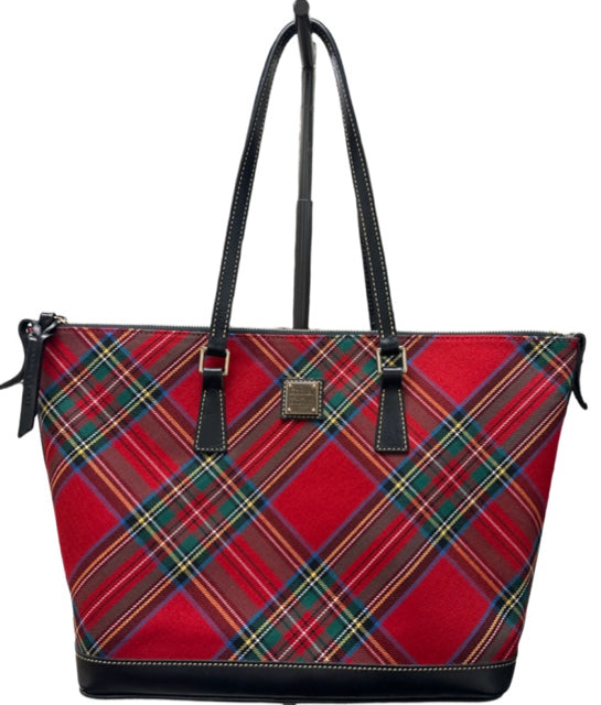 DOONEY & BOURKE  RED TARTAN PLAID ZIP TOP TOTE