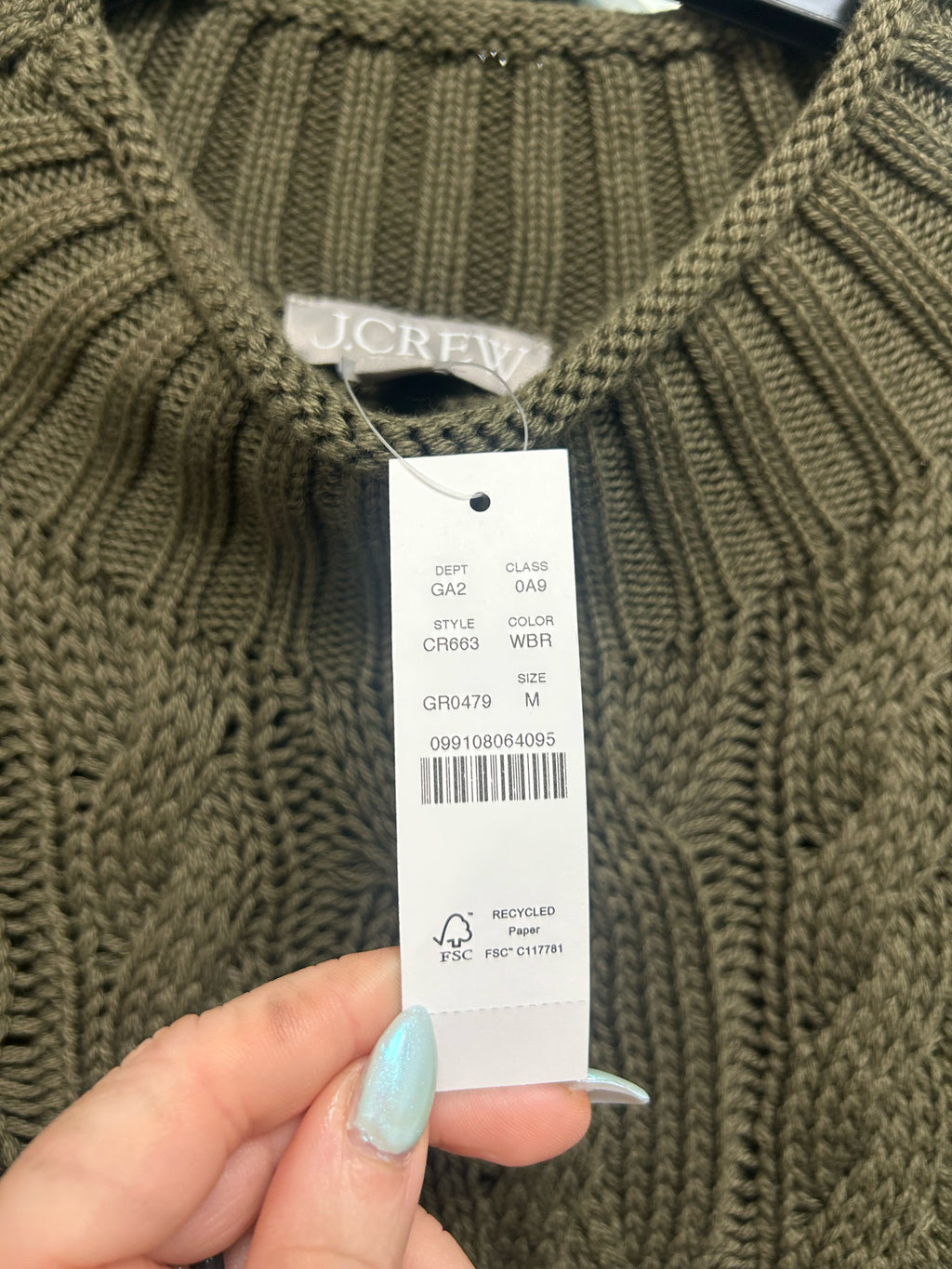 NWT J.CREW WOMEN'S 2025 ROLLNECK OLIVE GREEN CABLE KNIT SWEATER SIZE MEDIUM