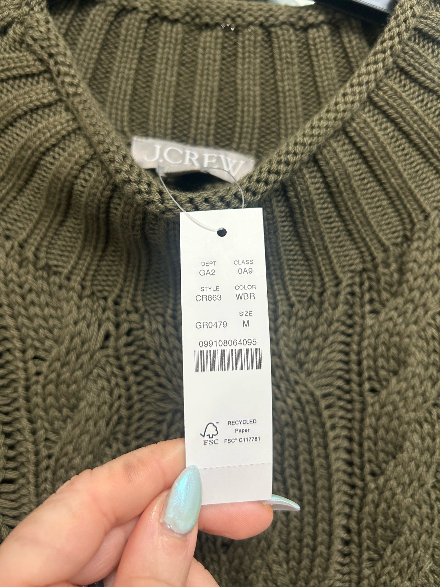 NWT J.CREW WOMEN'S 2025 ROLLNECK OLIVE GREEN CABLE KNIT SWEATER SIZE MEDIUM