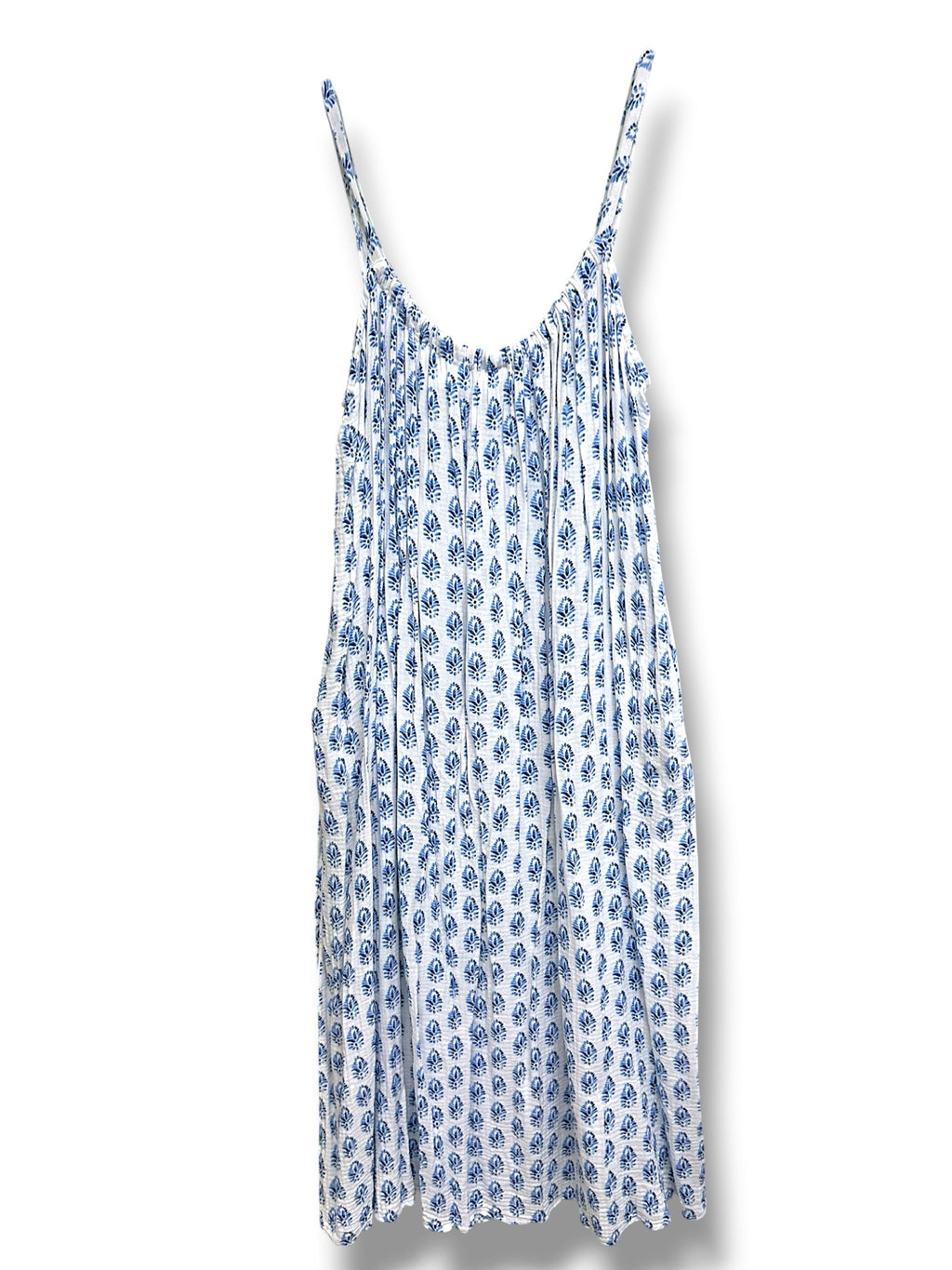 LAKE GAUZE CAPRI BLUE WHITE BATIK COTTON MAXI COVERUP SIZE XXL