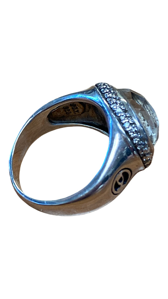 DAVID YURMAN ALBION OVAL SMOKY AGATE & DIAMONDS RING 925 SIZE 8