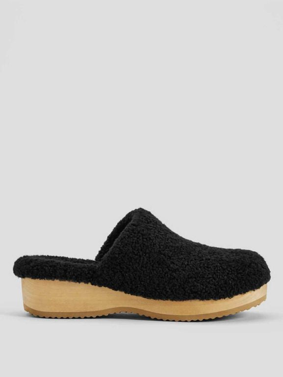 EILEEN FISHER CURLY SHEARLING CLOG WOOD SOLE SIZE: 11