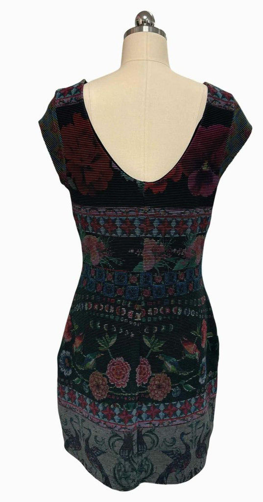 DESIGUAL NWT! RIPPED PRINT CAP SLEEVE MULTI-COLOR DRESS SIZE L