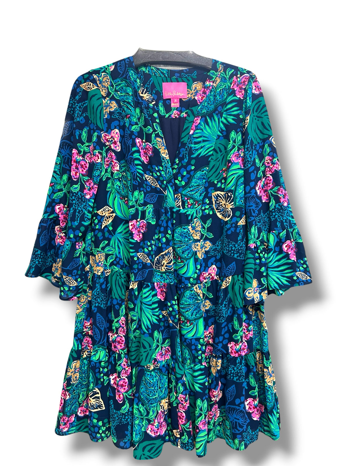 LILLY PULITZER GABRIEL BELL SLEEVE LOW TIDE LIFE OF THE PARTY DRESS SIZE 8