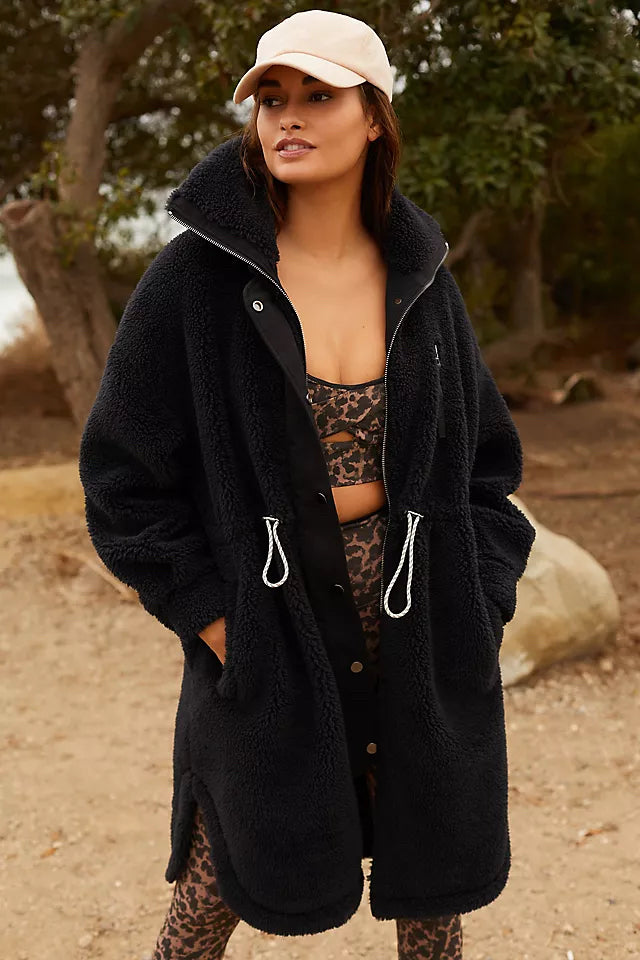 ANTHROPOLOGIE VARLEY LOGAN BLACK SHERPA LONG COAT SIZE XS