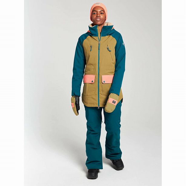 BURTON PROWESS JACKET AND SNOWPANT SET SHADED SPRUCE/MARTINI OLIVE/PERSIMMON SIZE M