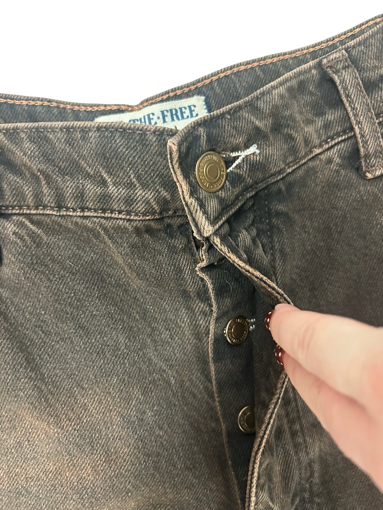 FREE PEOPLE GOOD LUCK MID RISE BARREL JEANS WASHED BLACK BROWN SIZE 32