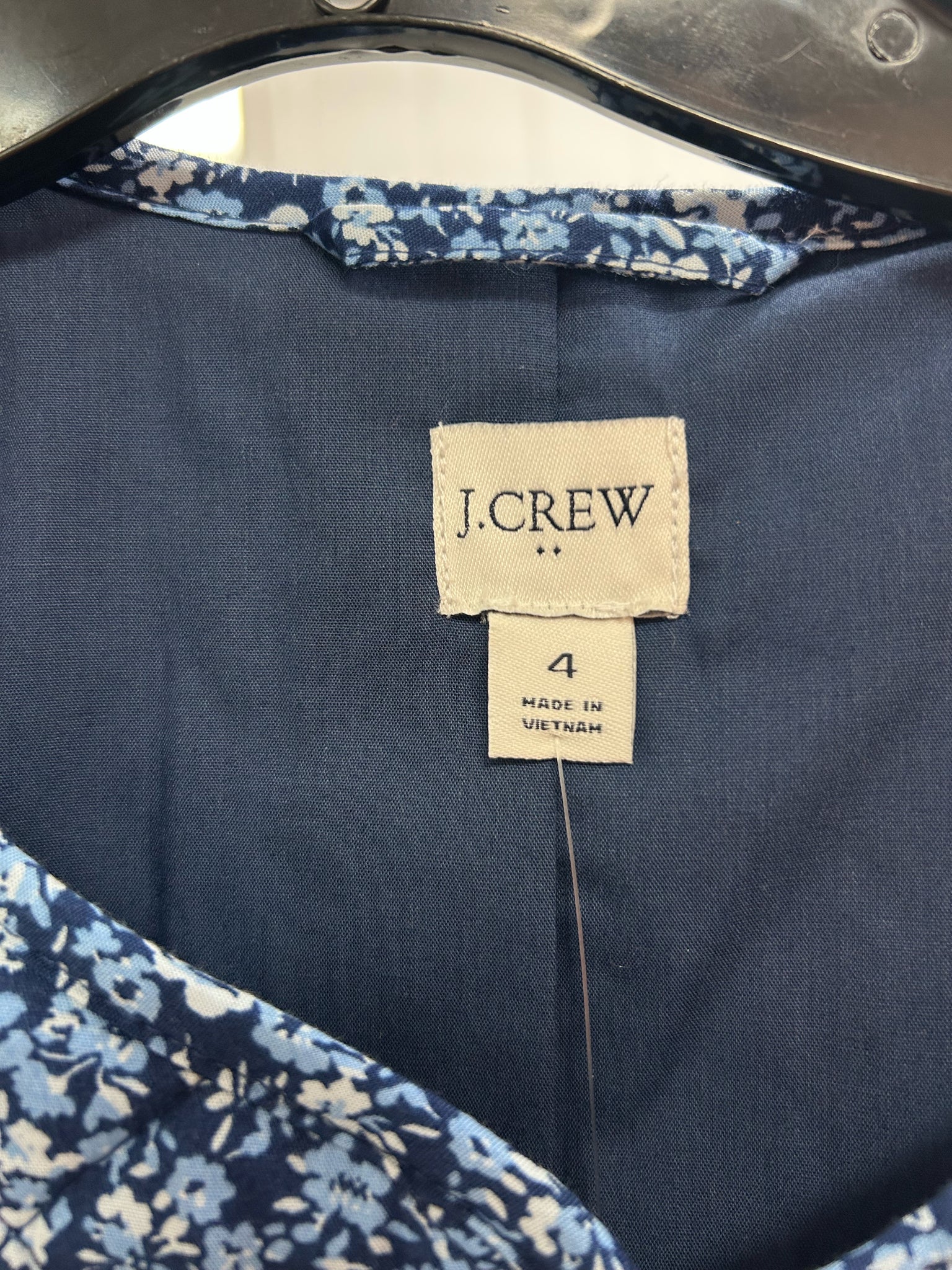 NEW! J.CREW SHORT COTTON BLEND FLORAL BLUE QUILTED JACKET SIZE 4
