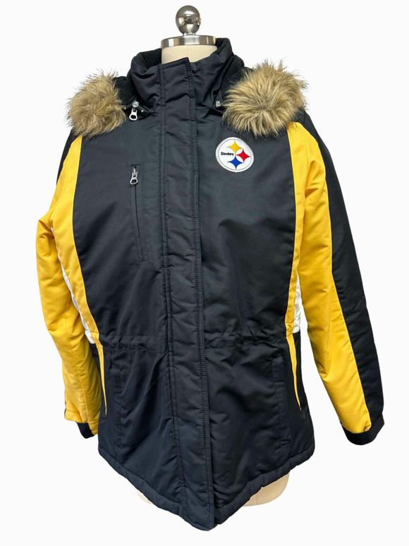 NFL STEELERS FULL ZIP PARKA BLACK/YELLOW JACKET SIZE M