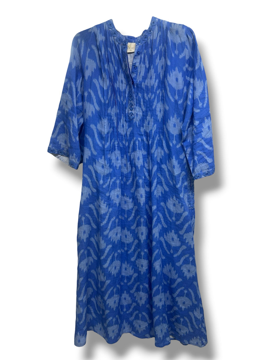 NIMO WITH LOVE BLUE EMBROIDERED LONG SLEEVE LINEN  KAFTAN DRESS SIZE XL