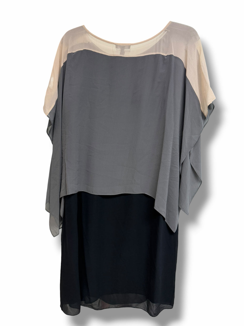 EILEEN FISHER CINDER SILKE DRAPE CAPED SHIFT DRESS SIZE SMALL