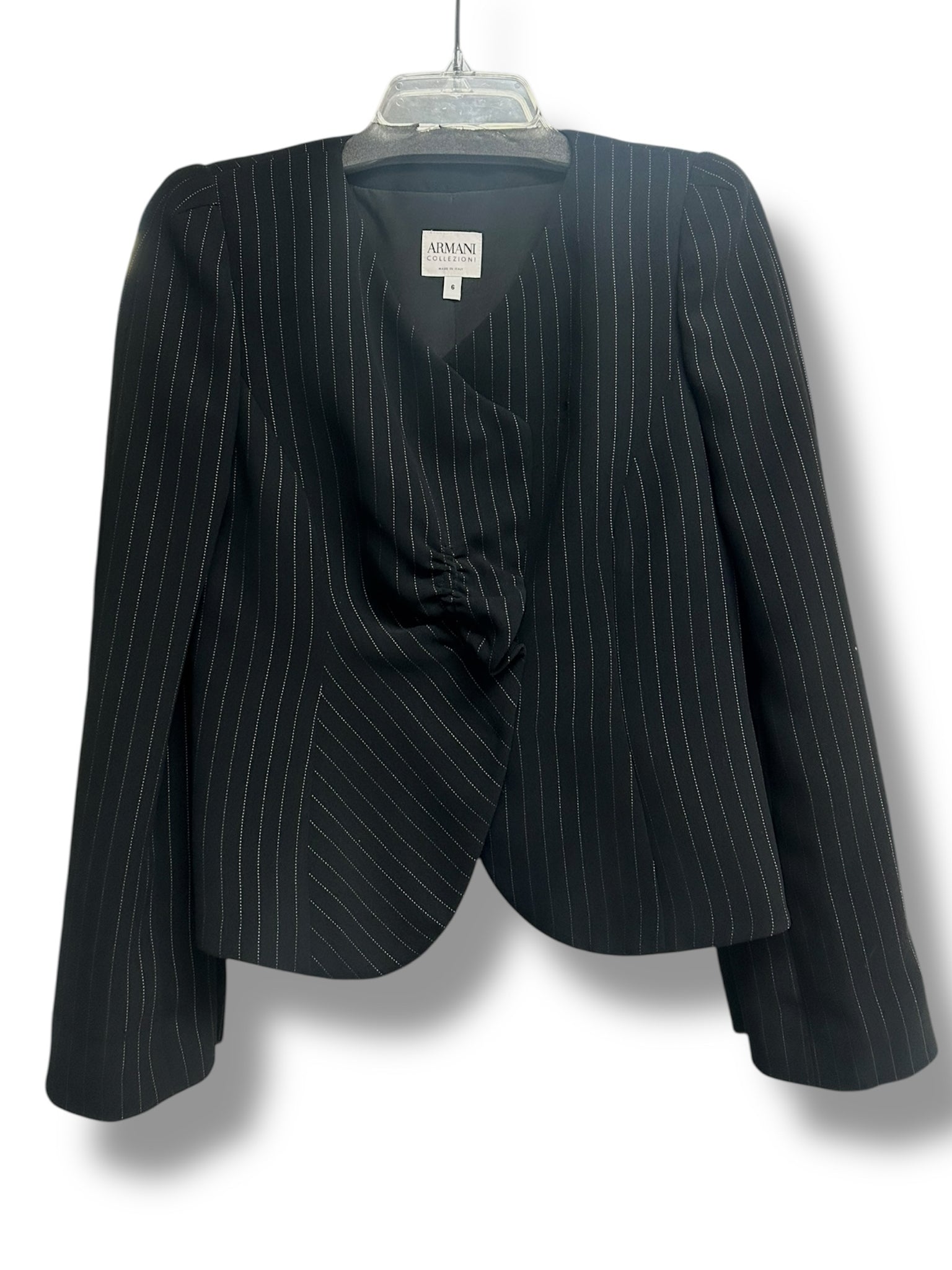 ARMANI COLLEZIONI PIN STRIPED CROPPED BLACK WHITE BLAZER JACKET SIZE US 6