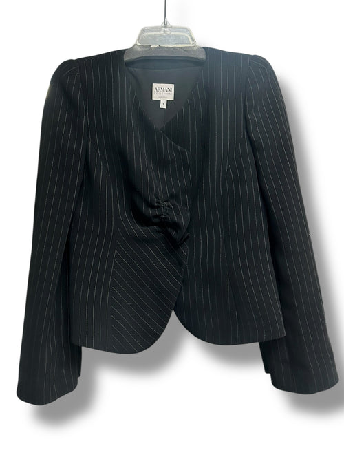 ARMANI COLLEZIONI PIN STRIPED CROPPED BLACK WHITE BLAZER JACKET SIZE US 6