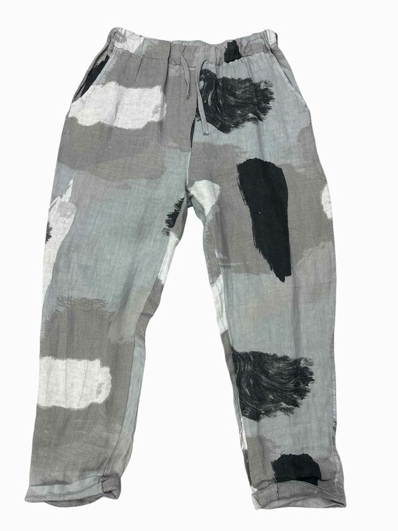 TEMPO PARIS NEW! FLORA SILVER BRUSH LINEN PANT SIZE: L