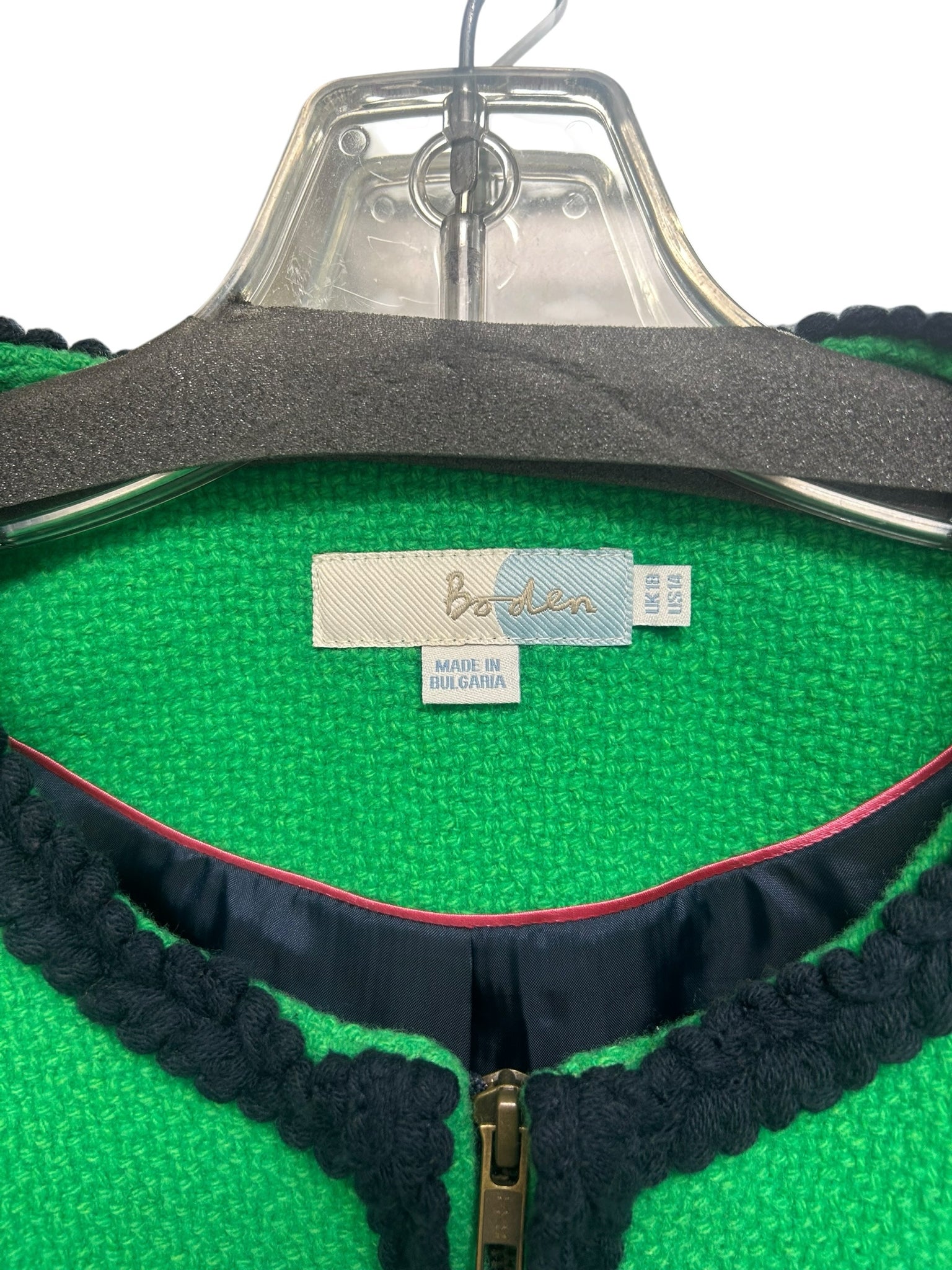 BODEN GREEN WOOL TRIMMED BISTRO LADY JACKET SIZE 14